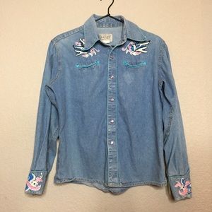 True West Rockmount Jean Shirt w Bird Embroidery